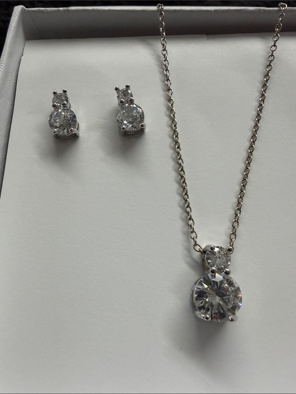 Classic Stainless Silver-Tone Clear CZ Necklace and Stud Earrings Set - Picture 2 of 4